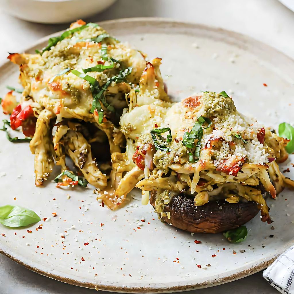 Chicken Pesto Stuffed Mushrooms