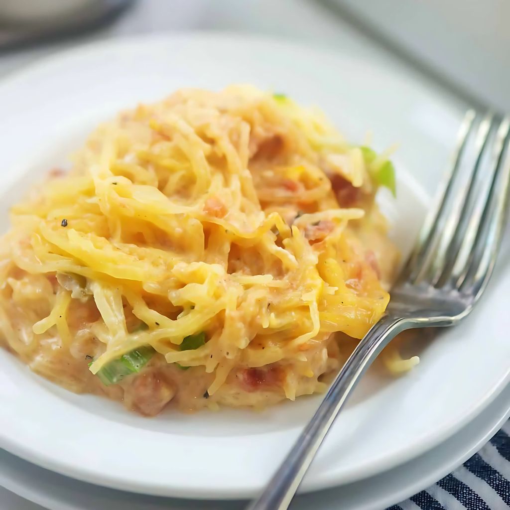 Cheesy Chicken Spaghetti Squash Bake