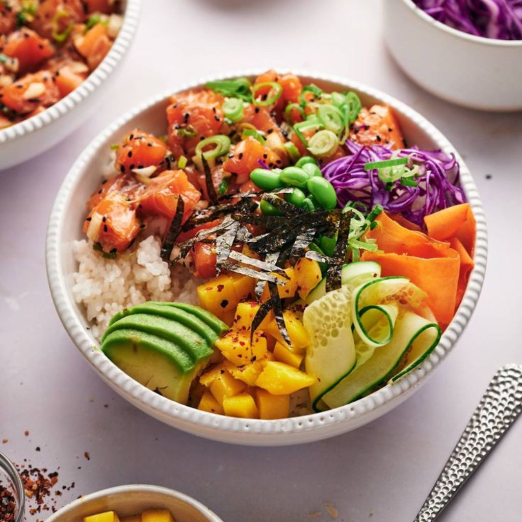 cooked salmon poke bowl