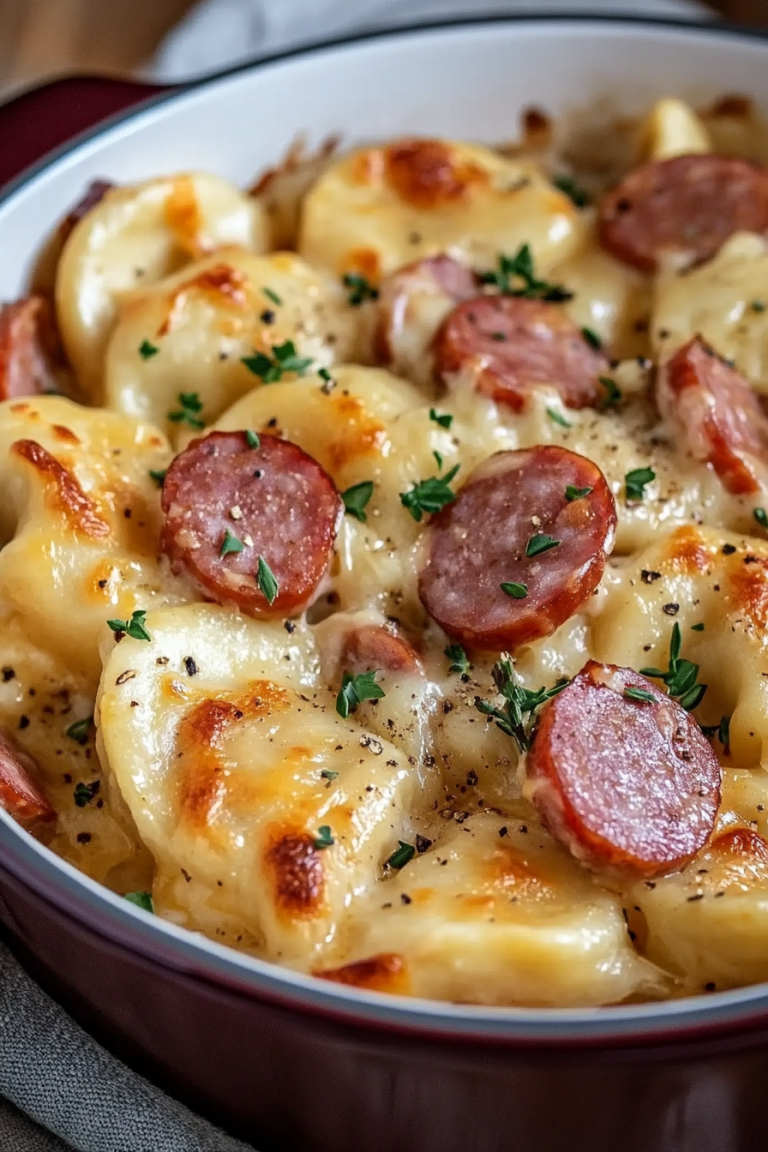 Crockpot Pierogi Casserole with Kielbasa