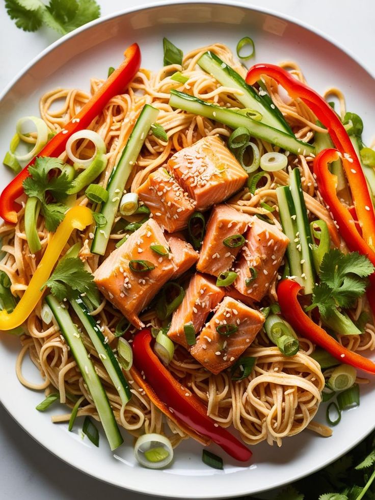 asian salmon and noodles 