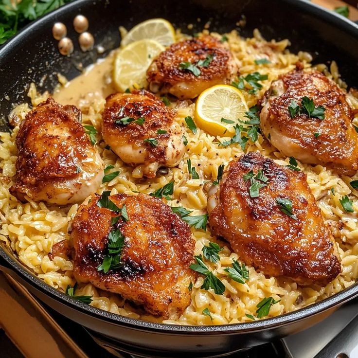 chicken thighs and orzo