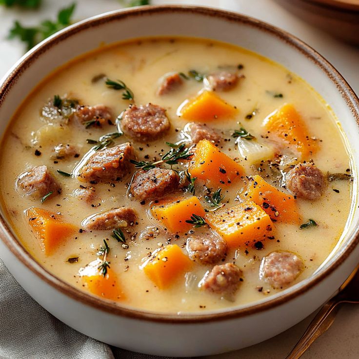 hearty and creamy sausage soup 