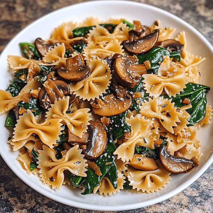 farfalle with spinach mushrooms caramelized onions