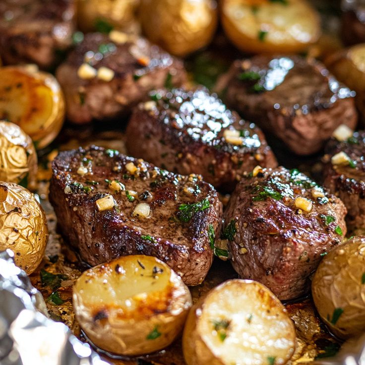 garlic steak and potato foil packs 