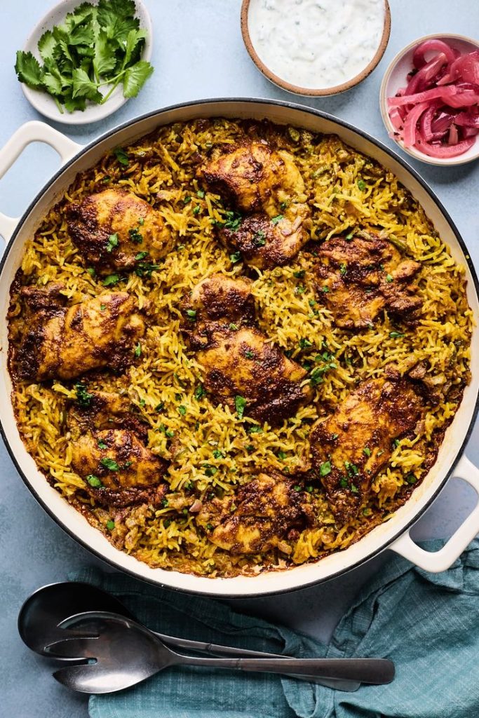 one pan tandoori chicken with spiced coconut rice 