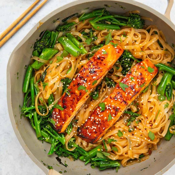 asian salmon and noodles 