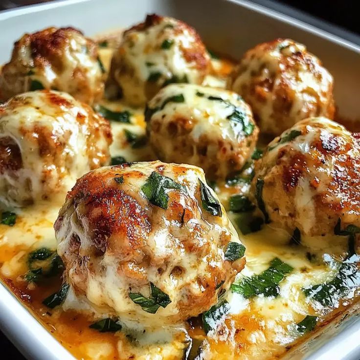 baked chicken ricotta meatballs with spinach alfredo sauce