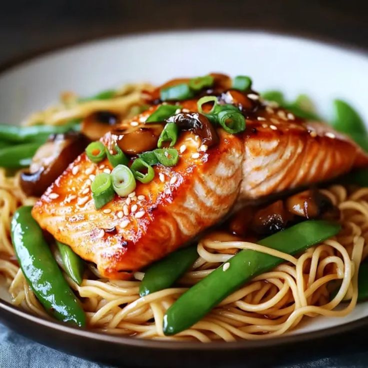 asian salmon and noodles